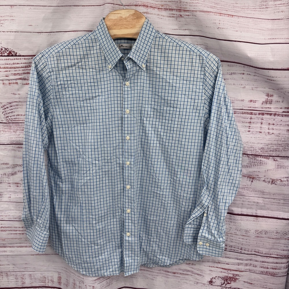 Peter Millar Shirt Mens XL Plaid Button Down Long Sleeve Cotton Casual